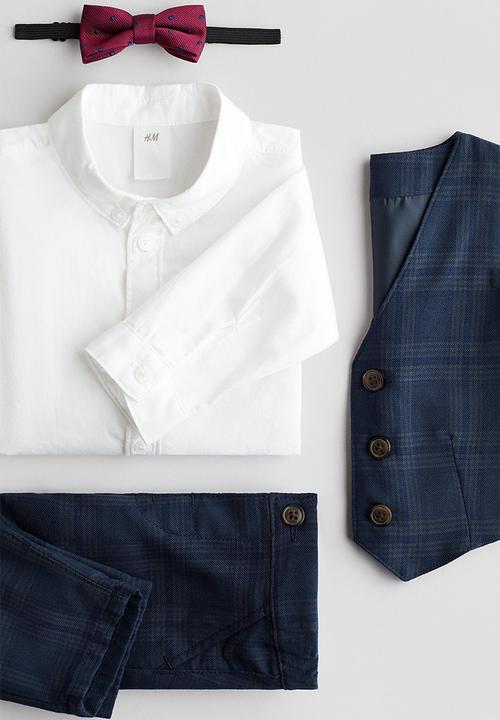 H&M - 4-piece dressy set - navy blue/checked