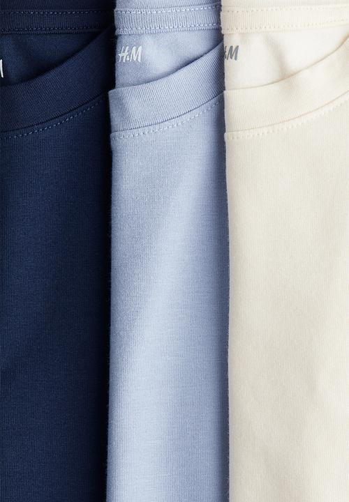 H&M - 3-pack cotton tops - dark blue/light beige