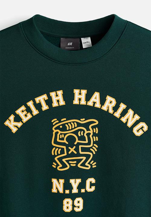 H&M - Oversized fit printed sweatshirt - green/keith haring