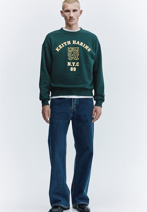 H&M - Oversized fit printed sweatshirt - green/keith haring