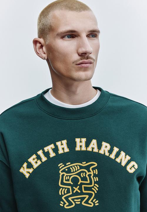 H&M - Oversized fit printed sweatshirt - green/keith haring