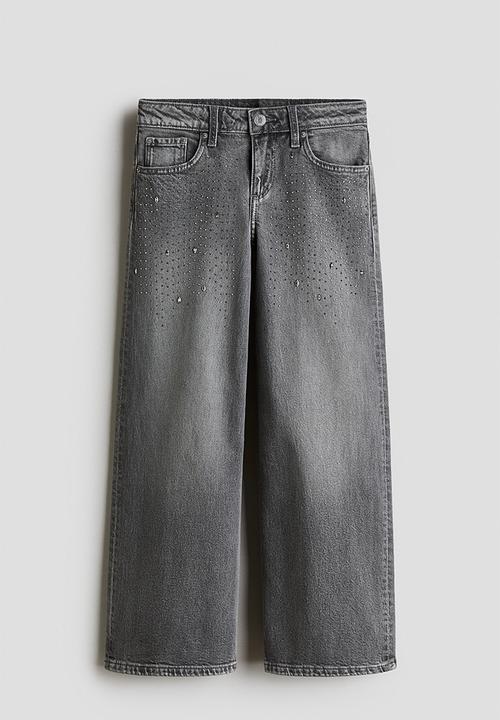 H&M - Relaxed wide leg jeans - light grey/rhinestones