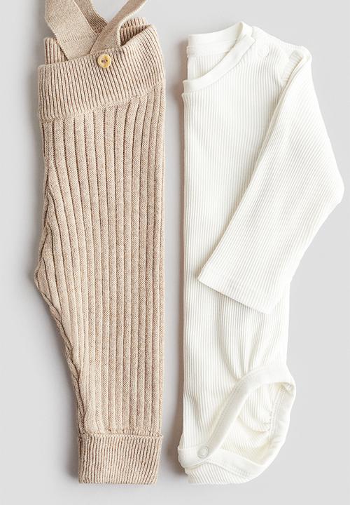 H&M - 2-piece cotton set - light beige/white