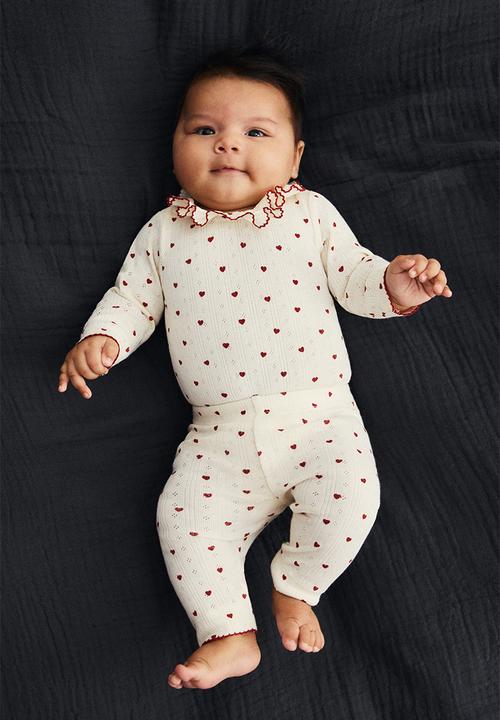 H&M - 2-piece cotton jersey set - light beige/hearts