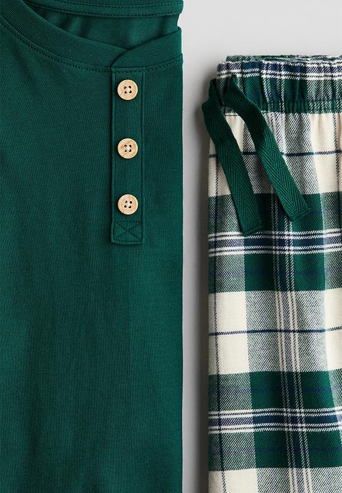 H&M - Cotton pyjamas - dark green/checked