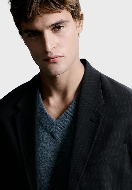 H&M - Relaxed fit jacket - black/pinstriped