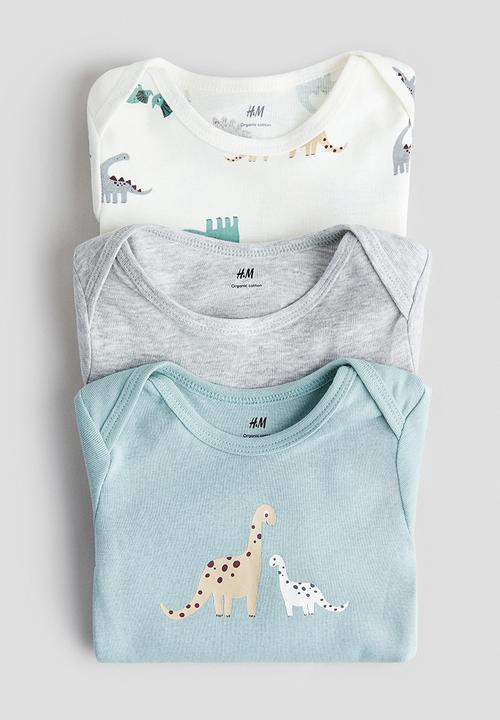 H&M - 3-pack printed jersey bodysuits - turquoise/dinosaurs