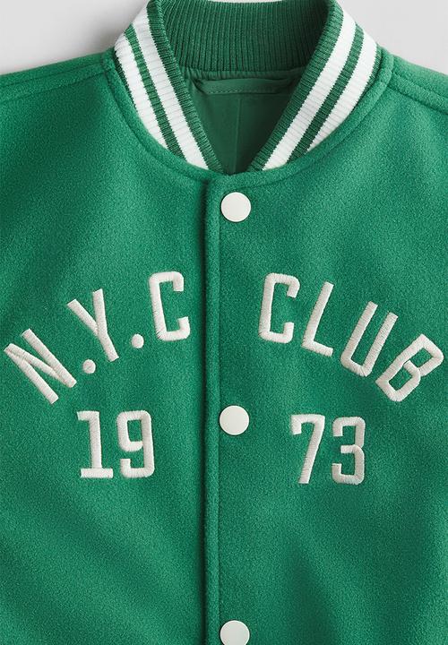 H&M - Motif-detail baseball jacket - green/n.y.c club