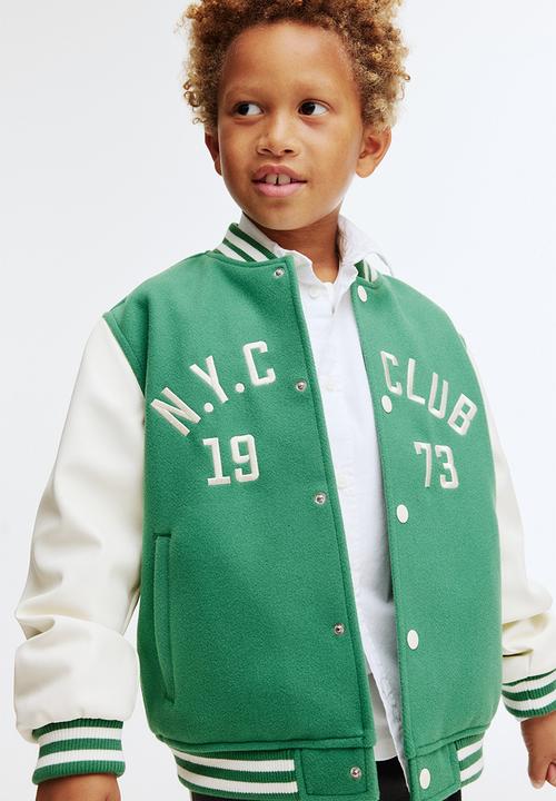 H&M - Motif-detail baseball jacket - green/n.y.c club