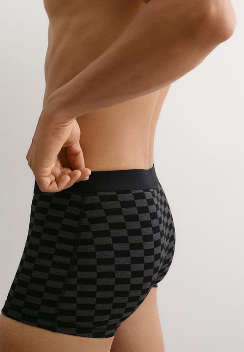 H&M - 3-pack short cotton trunks - dark grey marl/checked