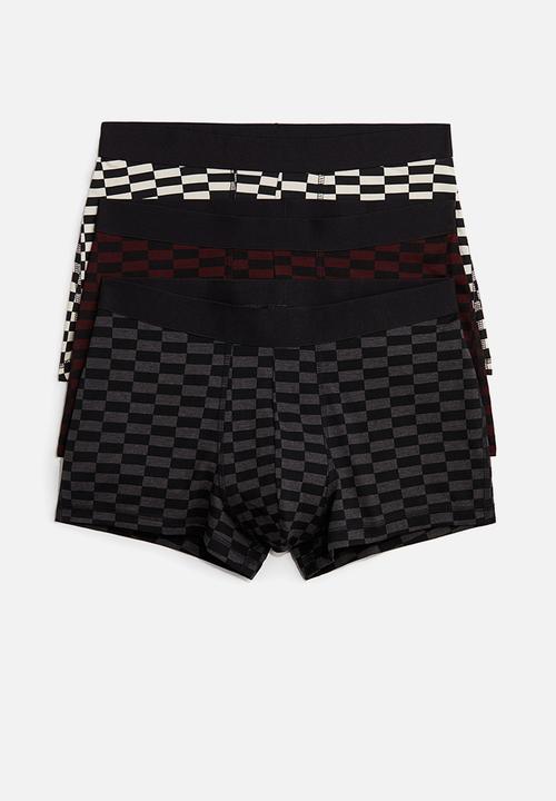 H&M - 3-pack short cotton trunks - dark grey marl/checked