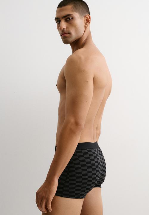 H&M - 3-pack short cotton trunks - dark grey marl/checked