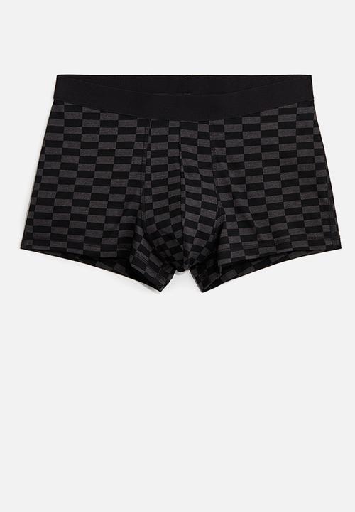 H&M - 3-pack short cotton trunks - dark grey marl/checked