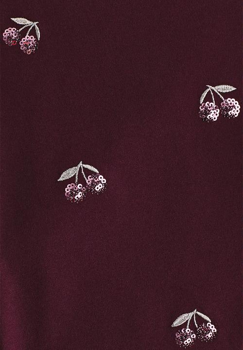H&M - Motif-detail cotton top - dark red/cherries