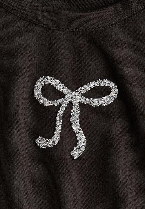 H&M - Motif-detail cotton top - black/bow