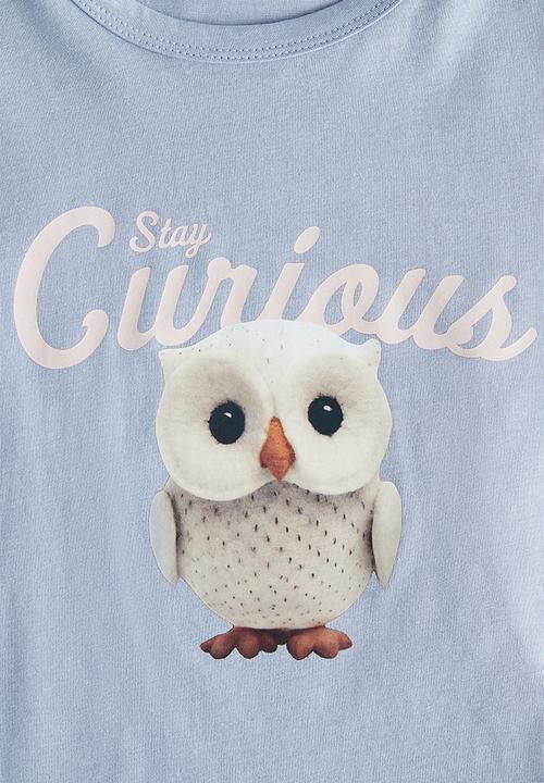 H&M - Printed cotton t-shirt - light blue/owl