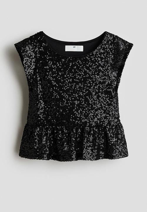 H&M - Sequinned peplum top - black