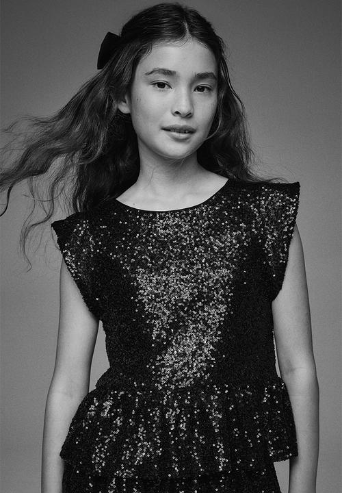 H&M - Sequinned peplum top - black