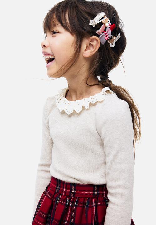 H&M - Frill-collar top - light beige marl