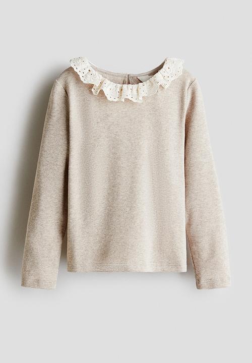 H&M - Frill-collar top - light beige marl
