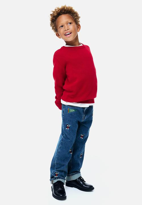 H&M - Embroidered-detail loose fit jeans - denim blue/mickey mouse