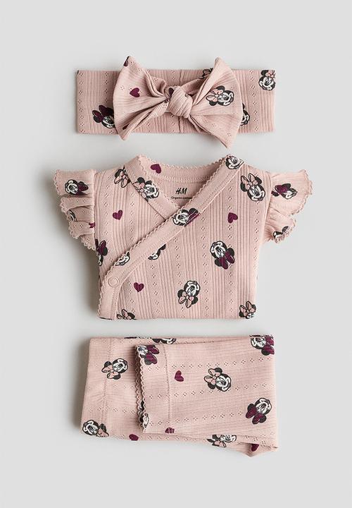H&M - 3-piece printed pointelle set - light pink/minnie mouse