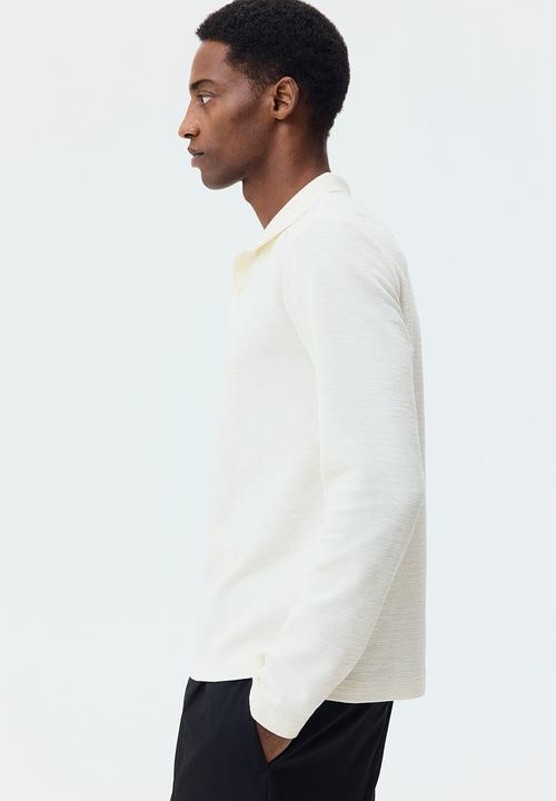 H&M - Slim fit long-sleeve polo shirt - cream