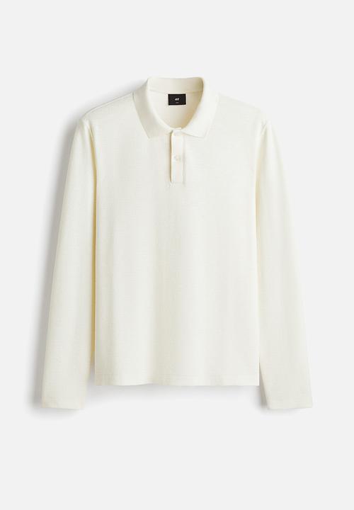 H&M - Slim fit long-sleeve polo shirt - cream