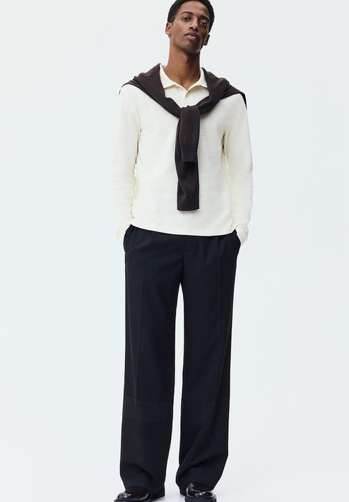 H&M - Slim fit long-sleeve polo shirt - cream