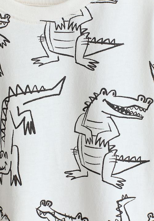 H&M - Printed long-sleeved t-shirt - white/crocodiles