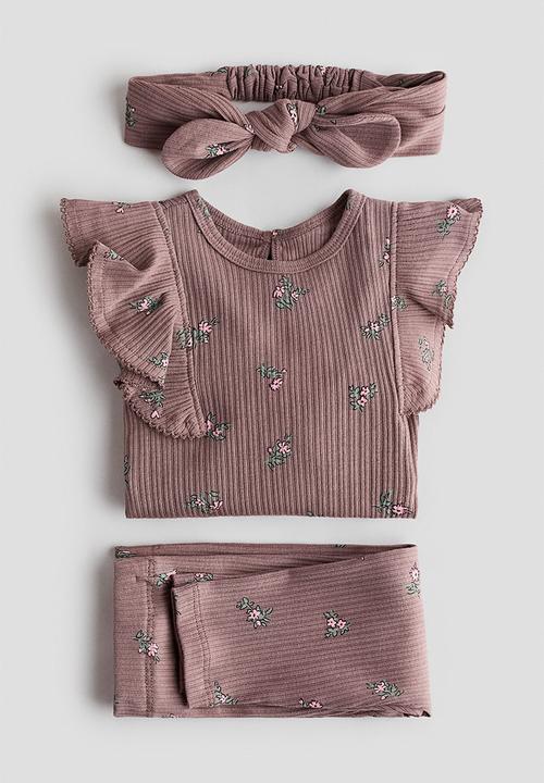 H&M - 3-piece printed set - brown/floral