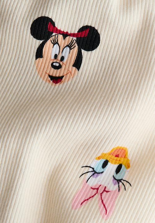 H&M - Printed cotton leggings - cream/minnie mouse