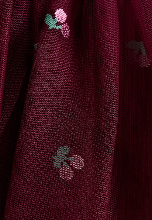 H&M - Printed tulle skirt - dark red/cherries