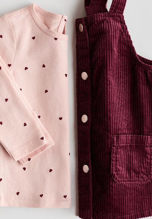 H&M - 2-piece dress and top set - dark red/hearts