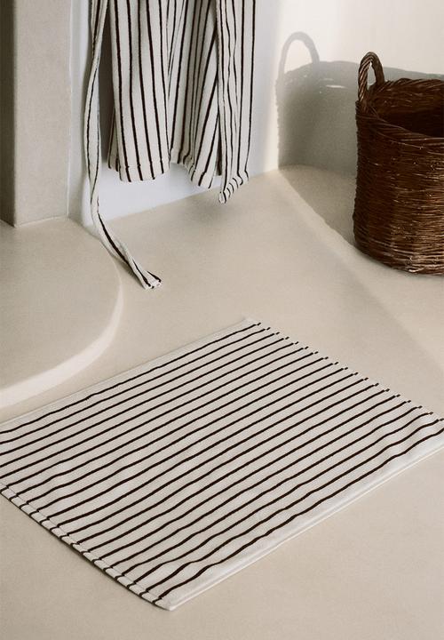 H&M - Cotton terry bath mat - white/brown striped