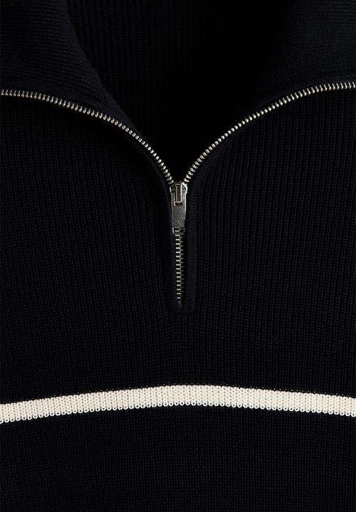 H&M - Regular fit zip-top jumper - navy blue/striped