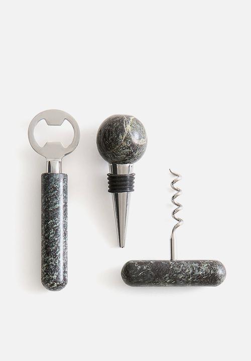H&M - 3-piece marble bottle opener set - green/grey marbled