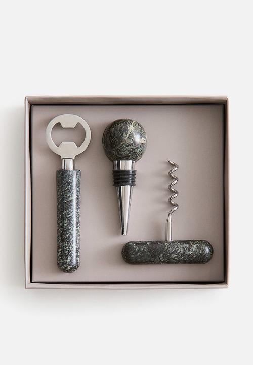 H&M - 3-piece marble bottle opener set - green/grey marbled
