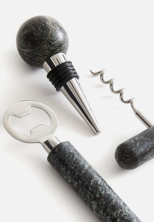 H&M - 3-piece marble bottle opener set - green/grey marbled