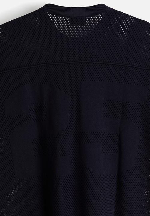 H&M - Relaxed fit boxy mesh T-shirt - navy blue