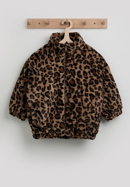 Pop Candy - Faux fur zip-up jacket - leopard print