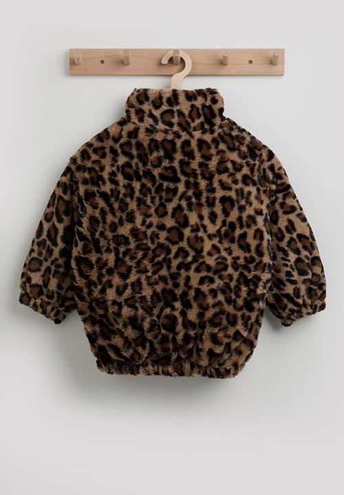 Pop Candy - Faux fur zip-up jacket - leopard print