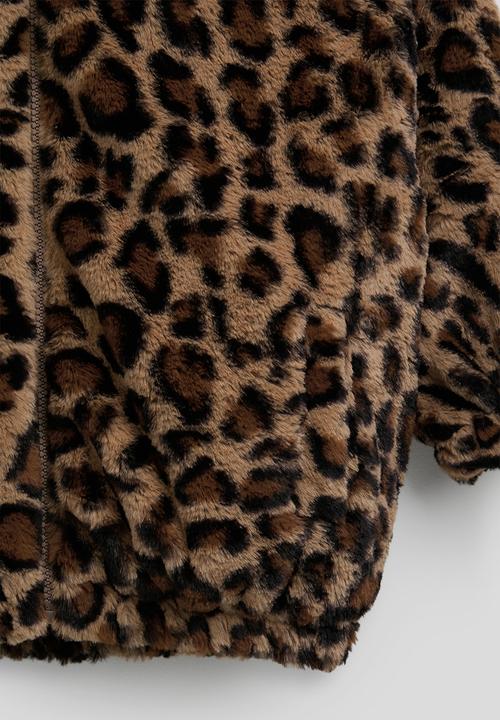 Pop Candy - Faux fur zip-up jacket - leopard print