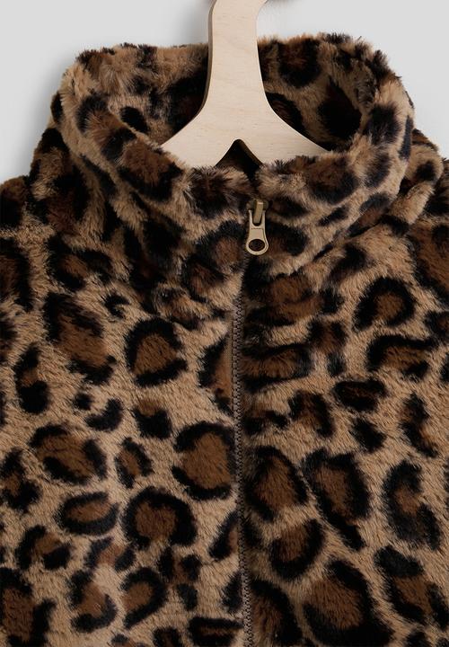 Pop Candy - Faux fur zip-up jacket - leopard print