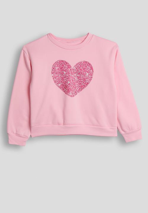 Pop Candy - Glitter heart sweatshirt with pin tuck sweatpants - pink