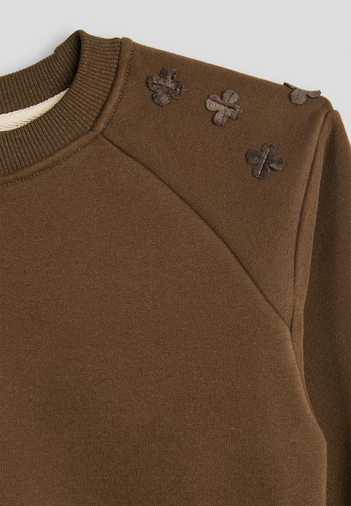 Pop Candy - Floral applique sweatshirt with drawstrings sweatpants - chocolate