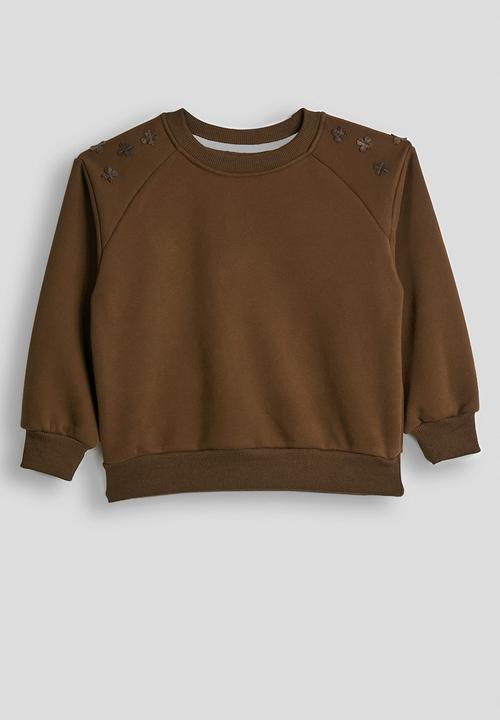 Pop Candy - Floral applique sweatshirt with drawstrings sweatpants - chocolate