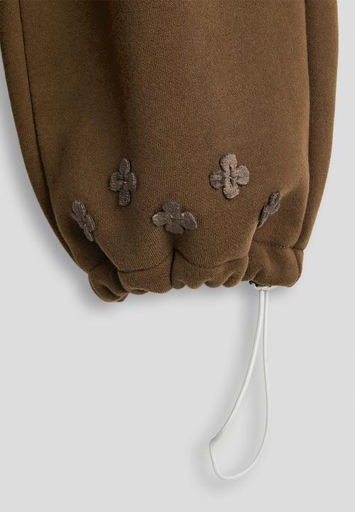 Pop Candy - Floral applique sweatshirt with drawstrings sweatpants - chocolate