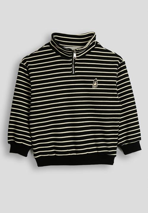 Pop Candy - Knit zip-up sweatshirt - black/cream stripe
