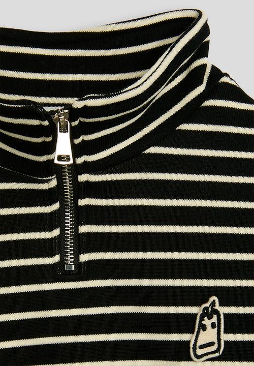 Pop Candy - Knit zip-up sweatshirt - black/cream stripe